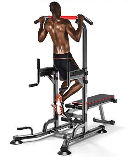 DLWDMRV Home Abdominal Dumbbell Bench Stock Power Tower with Bench, Pull Up Bar Dip Station, Home Gym Height Adjustable Exercise Tower Dip Stand, Strength Training Multi-Function Fitness Equipment