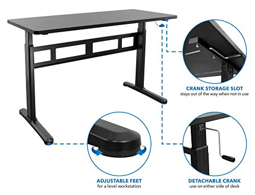 Mount-It! Height Adjustable Manual Standing Desk with Tabletop | 55.1 X 23.6 Inch Tabletop | Complete Sit Stand Workstation | Stand Up Desk Frame and Desktop with Hand Crank | 1 Inch Thick Desktop