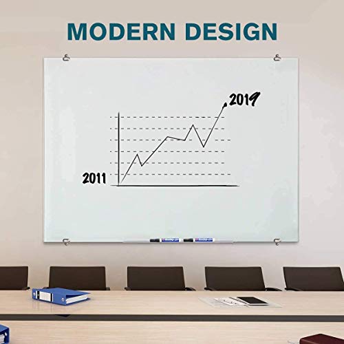 ZHIDIAN Glass Dry Erase Board, Magnetic Tempered Glass Whiteboard, 4 x 5 Feet, 4 Markers 1 Eraser, Bright White and Frameless for Wall