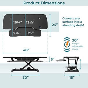 VERSADESK 48" Extra Wide Electric Standing Desk Converter with Keyboard Tray, USB Charging Port - Black