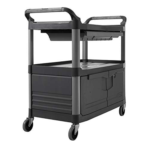 Rubbermaid Commercial Xtra Instrument and Rolling Utility Cart, Gray with Drawer and Cabinet - 300 lbs Capacity
