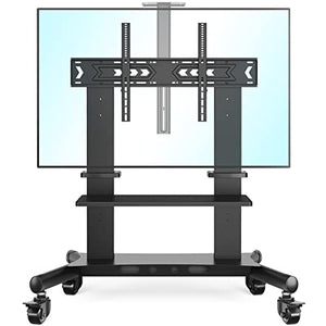 Rfiver Heavy Duty Mobile TV Cart for 60-120 Inch TVs up to 300 lbs, Rolling Stand with Extra Large Shelf, Max VESA 1000x600, Black