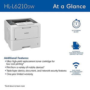 Brother HL-L6210DW Monochrome Laser Printer with Large Paper Capacity, Wireless Networking, Low-Cost Printing, and Advanced Security Features