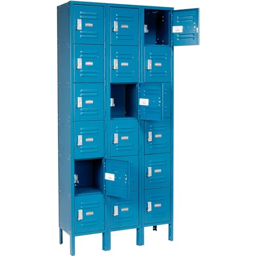 Global Industrial Six Tier Locker, 12x15x12, 18 Door, Blue - Ready To Assemble