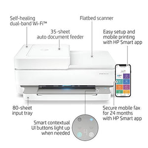H-P Wireless Inkjet Color Printer Mobile Print, Scan & Copy, Auto Document Feeder Features 2-Sided Printing, Multi-Page scanning, Smart contextual Control Panel Buttons with 6 ft Printer Cable