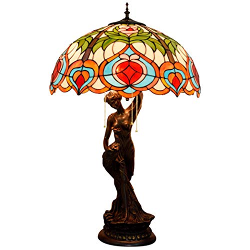 MaGiLL Tiffany Style Hand Painted Glass Desk Lamp 20 Inch - European Backlight for Living Room, Coffee Table, Bedroom - Creative Gift (B)