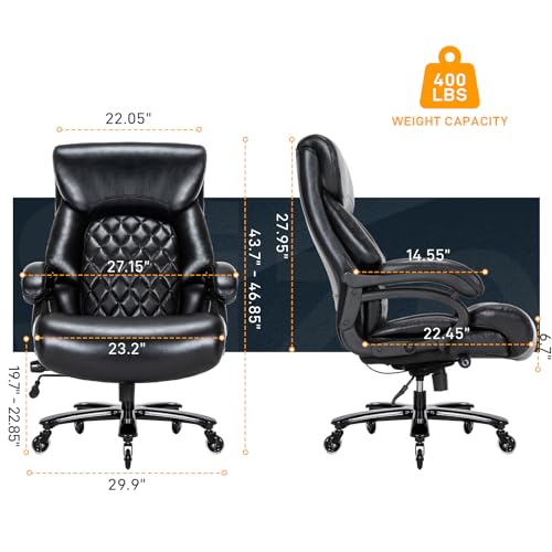 ZSQN Big and Tall Executive Office Chair with Adjustable Lumbar Support - Black