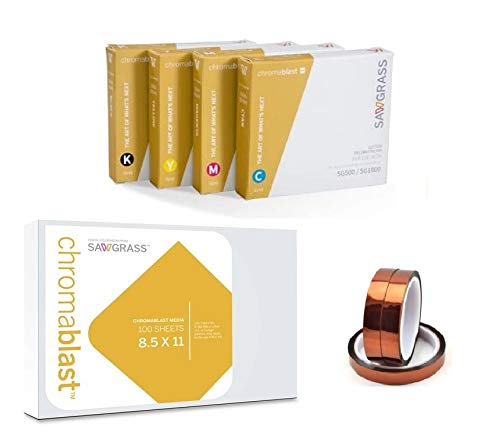 Chromablast UHD Ink cartridges for Sawgrass SG500 & SG1000 Printer (Complete Set) - Bundle with 100 Sheets of Chromablast Paper and 3 Rolls of SUBLIMAX Heat Tape - for Cotton ONLY