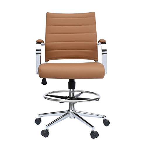 2xhome - Modern Adjustable Height Designer Ergonomic Office Drafting Chair with Ribbed Arms (Tan Set of 2)