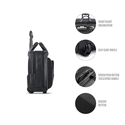 Solo New York Franklin Rolling Laptop Bag. Premium Leather Rolling Briefcase for Women and Men. Fits up to 15.6 inch laptop - Black