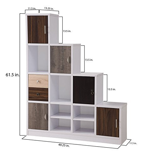 ioHOMES Catrina Modern Stairway Bookshelf, White