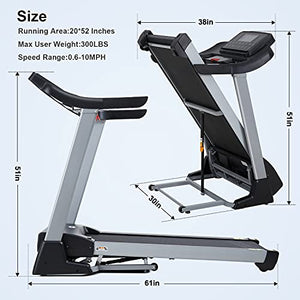 Treadmill with 15% Auto Incline,3HP Folding Electric Treadmill, 10 MPH Max Speed Running Machine with 300 LBS Weight Capacity and 15 Preset LCD Display Treadmills for Home Use