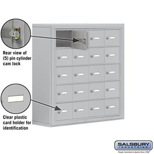Salsbury Industries Aluminum 5-Door High Surface Mounted Cell Phone Storage Locker Unit with 20 A-Size Doors and Master Keyed Locks