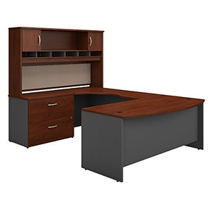 Bush Business Furniture Series C 72W Left Handed Bow Front U Shaped Desk with Hutch and Storage in Hansen Cherry