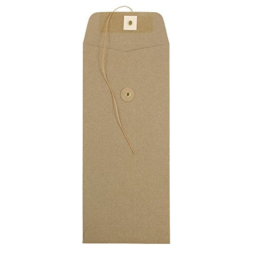 JAM PAPER #10 Business Premium Envelopes with Button and String Closure - 4 1/8 x 9 1/2 - Brown Kraft Paper Bag - Bulk 250/Box