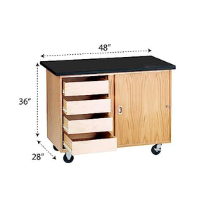 Diversified Woodcrafts Mobile Science Classroom Demonstration Unit, Black Chemguard Table Top, Oak Finish, 48"W x 28"D x 36"H, USA Made
