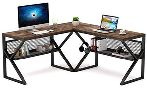 Tribesigns 3 Piece K-Frame L-Shaped Desk with Bookshelf, Corner Computer Office Desk PC Laptop Gaming Table Workstation with Open Storage Shelves for Home Office, Rustic Brown