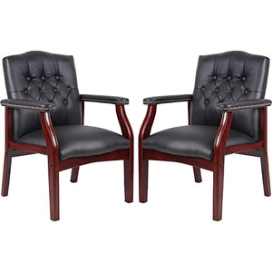 SLEERWAY Black Leather Guest Chairs Set of 2 - Ergonomic Office Reception Chairs