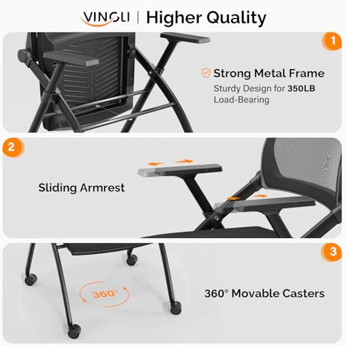 VINGLI 10 Pack Stackable Conference Room Chairs with Wheels, Folding Office Chair - Black, 350lbs Capacity