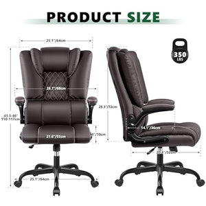 Guessky Executive Leather Office Chair with Lumbar Support & Rocking Function - Coffee