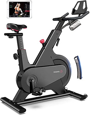 Spin Exercise Bikes, YESOUL Stationary Bikes with Coach Live Smart App Bluetooth Real-time Data Monitorin, Built-in Flywheel & Adjustable Magnetic Resistance Silent for M1 Indoor Cycling Bike (Black)