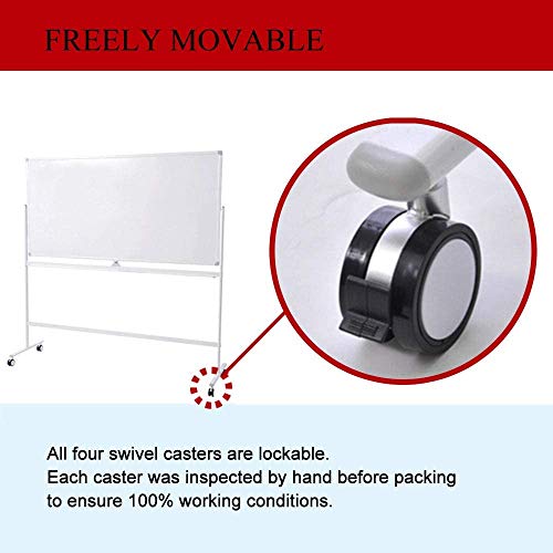 Large Dry Erase Mobile Whiteboard Easel on Wheels ,72×36 inches Double Sided, Rolling Stand with Aluminum Frame Standing Writing Reversible Whiteboard for Home Office Classroom