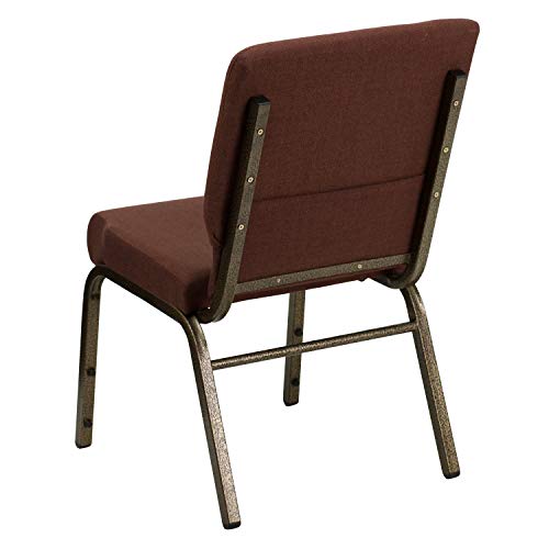 Flash Furniture 4 Pack Stacking Church Chair in Brown Fabric - Gold Vein Frame