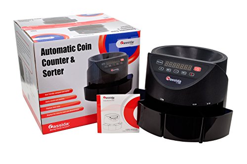 Cassida C100 Electronic Coin Sorter/Counter, Countable coins 1¢, 5¢, 10¢, 25¢, 250 coins/min, 110 VAC