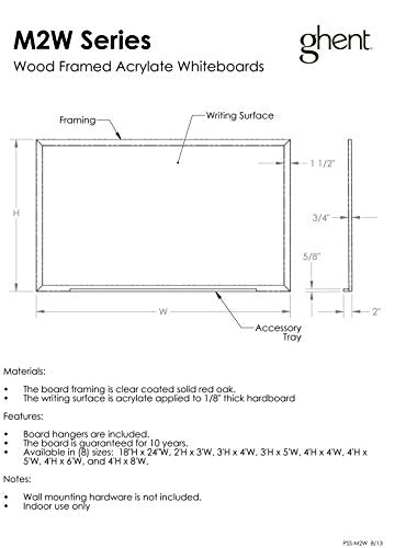 Ghent 48.5 x 72.5 inches  Wood Frame Non-Magnetic Whiteboard Includes 1 Marker & Eraser - Made in U.S.A.