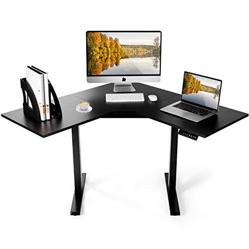 ERGOSOFT L Shaped Dual Motor Electric Height Adustable Standing Desk, 48" Computer Corner Desk, Home Gaming Desk, Office Writing Workstation, Black