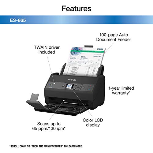 Epson Workforce ES-865 Color Duplex Document Scanner with Twain Driver