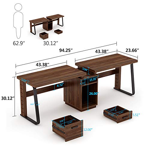 Tribesigns 94.5 inches Two Person Computer Desk, Double Computer Desk with Storage Shelves, Extra Long Workstation Large Office Desk with Two Drawers, Study Writing Desk for Home Office