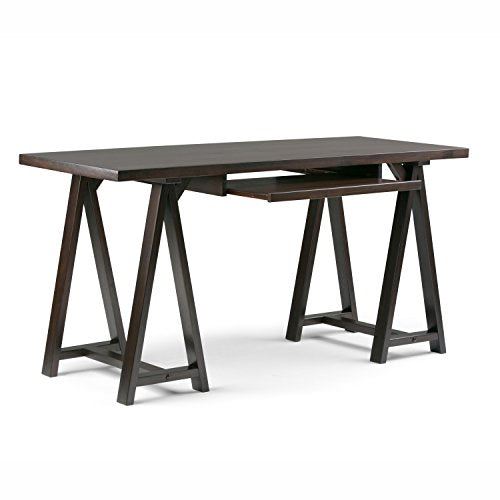 SIMPLIHOME Sawhorse SOLID WOOD Modern Industrial 60 inch Wide Home Office Desk, Writing Table, Workstation, Study Table Furniture in Dark Chestnut Brown