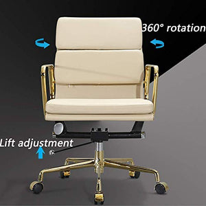 None Ergonomic Pu Leather Mid-Back Office Desk Chair with Armrest - White