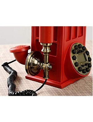 MaGiLL Mini Wall Telephone Corded Retro European Phone Booth Resin Landline Red