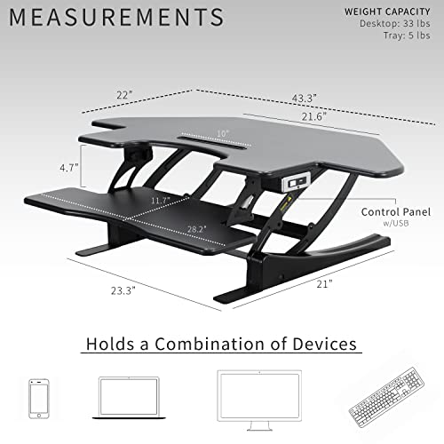 VIVO Electric Height Adjustable Corner Desk Converter, VE Series, 43 inch, Black - DESK-V000VCE