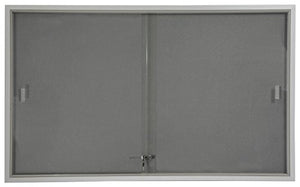 5' x 3' Indoor Bulletin Board with Sliding Glass Doors, 60 x 36 Enclosed Notice Board with Gray Fabric Interior, Aluminum