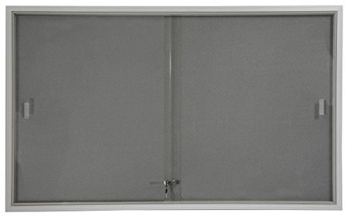 5' x 3' Indoor Bulletin Board with Sliding Glass Doors, 60 x 36 Enclosed Notice Board with Gray Fabric Interior, Aluminum