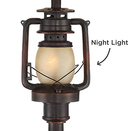 Barnes and Ivy Rustic Industrial Farmhouse Floor Lamp with Night Light - 63" Tall Bronze Drum Shade