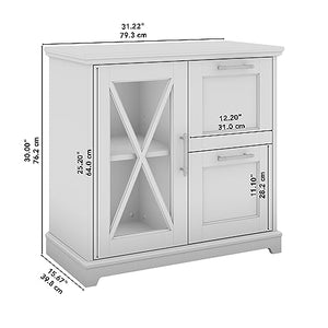 Bush Furniture Lennox Farmhouse 2 Drawer Lateral File Cabinet with Shelves | Linen White Oak