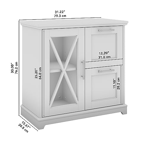 Bush Furniture Lennox Farmhouse 2 Drawer Lateral File Cabinet with Shelves | Linen White Oak