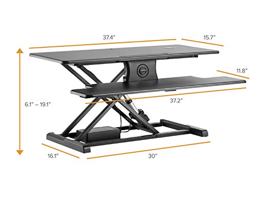 Bostitch Office Electric Sit Stand Desk Converter, Height Adjustable Workstation Riser Includes Wireless Charging Pad, Keyboard Shelf and Tablet Holder, Black (STND-3715BKX)