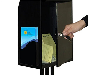 Floor-Standing Ballot Box with (2) 4.5-Inch Brochure Pockets, 45-inch-Tall Suggestion Box Stand - Black