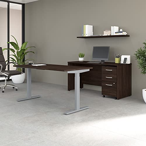 Bush Business Furniture Studio C Height Adjustable Standing Desk, Credenza, Mobile File Cabinet 60W x 30D Black Walnut