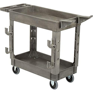 Global Industrial Plastic 2 Shelf Service Cart with Ladder Holder and Utility Hooks, 38"L x 17-1/2"W x 32-1/2"H