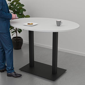 SKUTCHI DESIGNS INC. Standing Height Oval Breakroom Table | Harmony Series | 43" H x 45" W x 60" L | Maple/Silver Base