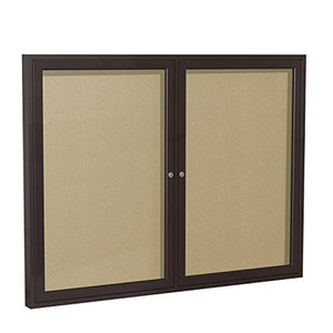 Ghent 3" x 4"  2-Door Outdoor Enclosed Vinyl Bulletin Board, Shatter Resistant, with Lock, Bronze Aluminum Frame - Caramel (PB234VX-181), Made in the USA