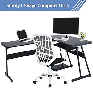 FITOOM L-Shape Corner Gaming Table,L Shaped Gaming Computer Desk 58.1'' Writing Studying PC Laptop Workstation for Home Office Bedroom,Black