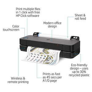 HP DesignJet T210 Large Format Printer, 24" Color Inkjet Plotter, Wireless, Bundle with HP 712 29ml Cyan Ink Cartridge, HP Universal Matte Bond Inkjet Paper