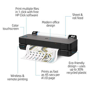 HP DesignJet T210 Large Format Printer, 24" Color Inkjet Plotter, Wireless, Bundle 712 29ml Cyan 712 29ml Magenta 712 29ml Yellow 712 38ml Black Ink Cartridges